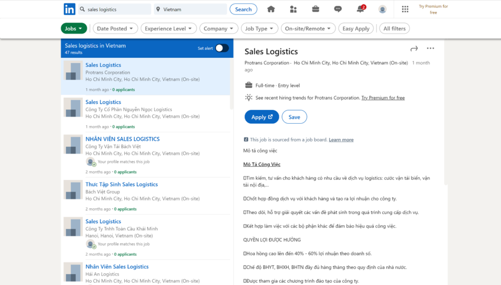 nhân viên Sale Logistics