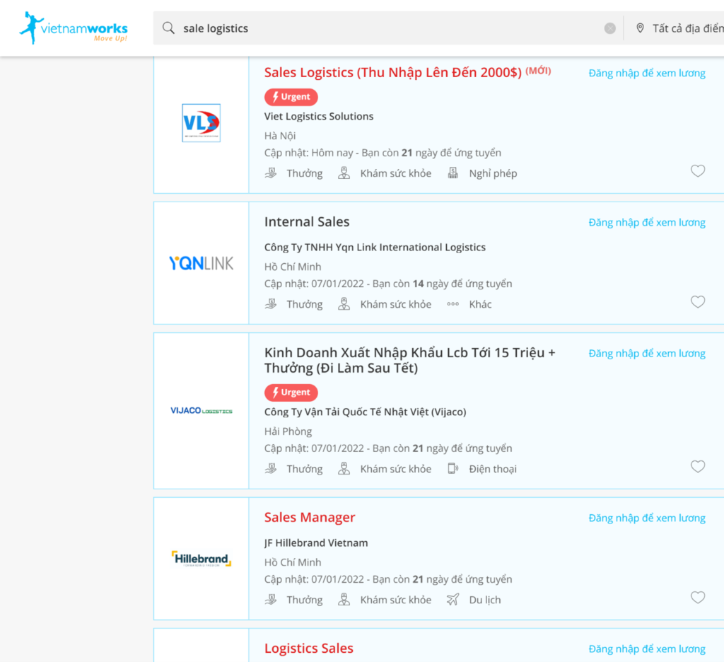 nhân viên Sale Logistics