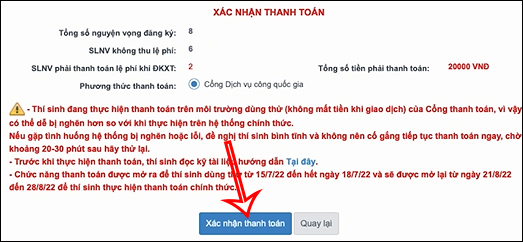 Hướng dẫn nộp lệ phí xét tuyển đại học trực tuyến 2022