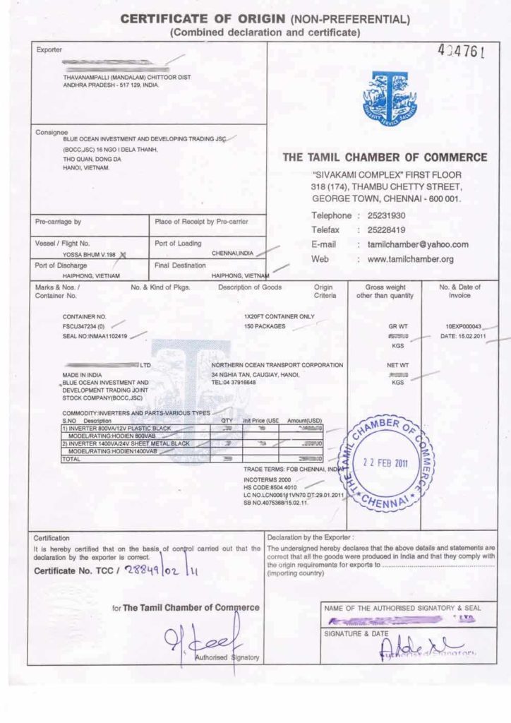 chứng từ logistics
