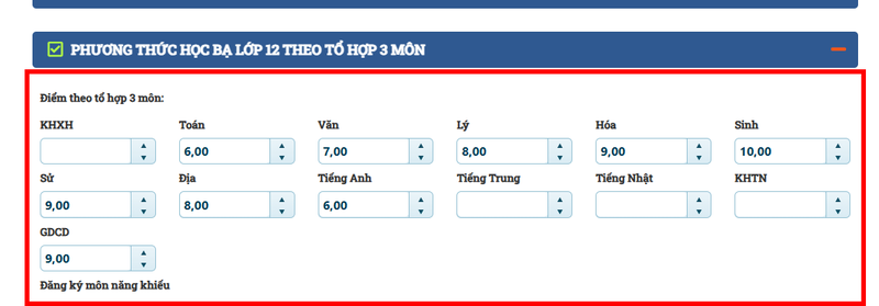 Bước 6: Nhập điểm TB