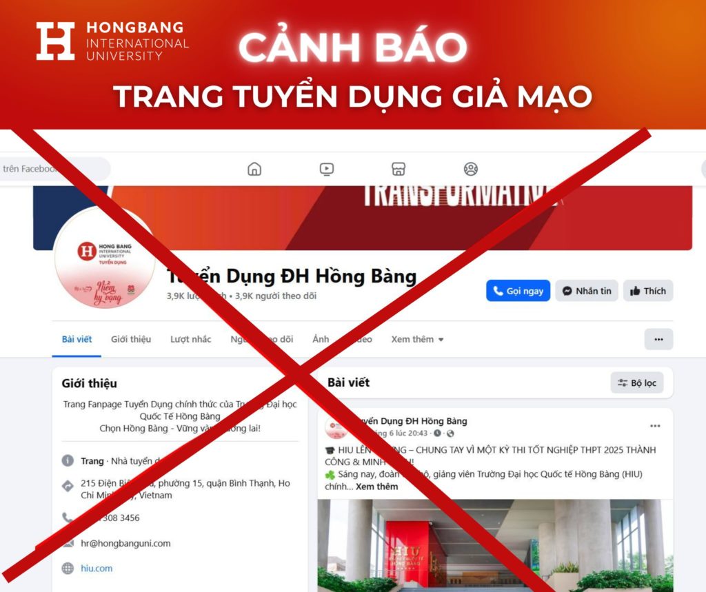 Hình ảnh một trang Facebook giả mạo Trường Đại học Quốc tế Hồng Bàng
