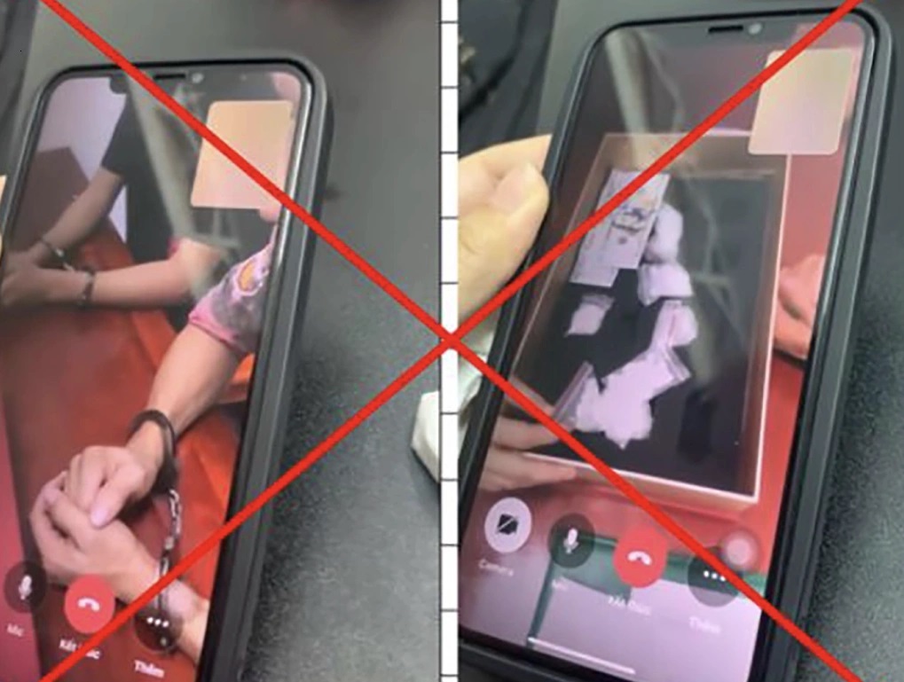 Những kẻ giả công an cho nạn nhân thấy hình ảnh "đang hỏi cung tội phạm" (đồng phạm đóng giả) trong phòng hỏi cung và khai nhận có liên quan đến người được gọi video. Ảnh: Công an Cần Thơ
