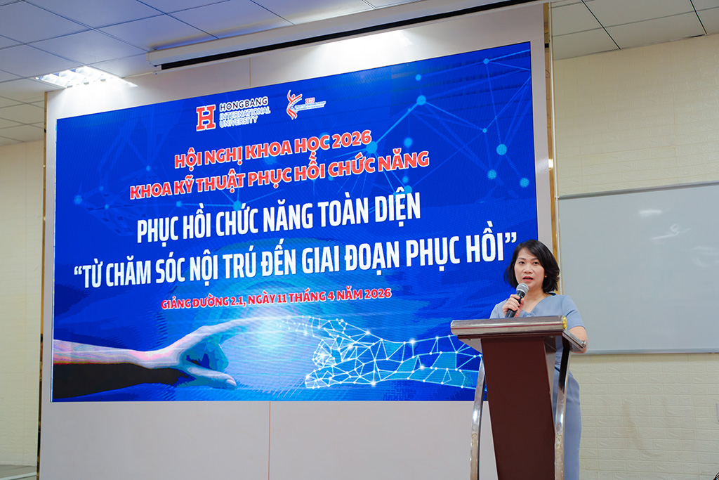 PGS.TS.DS Nguyễn Thị Thu Thủy - Phó Hiệu trưởng Trường Đại học Quốc tế Hồng Bàng – phát biểu tại hội nghị.